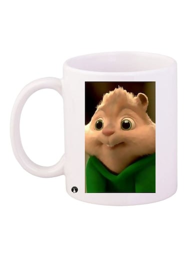 Chipmunk Printed Coffee Mug White/Green/Brown 11ounce