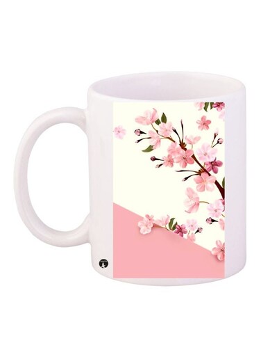 Floral Printed Coffee Mug White/Pink/Beige 11ounce
