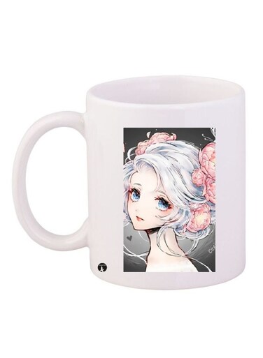 Cartoon Printed Coffee Mug White/Black/Pink 11ounce