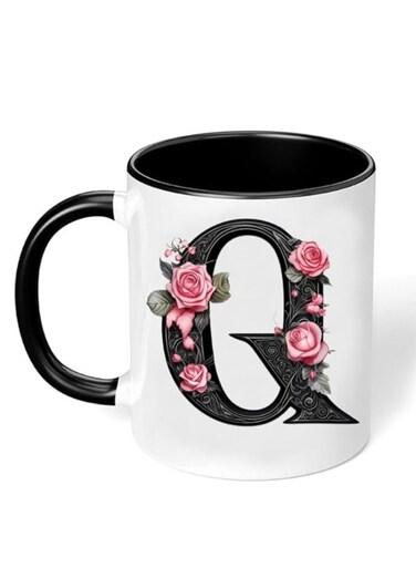 RYN&reg; Printed Ceramic Coffee Mug Gift for Coffee and Tea Lovers 11 Oz alphabet Q