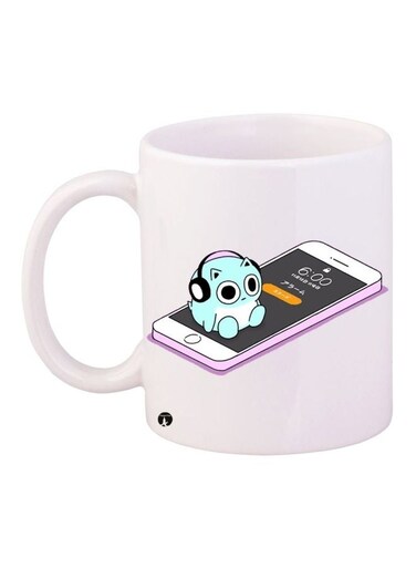 Cartoon Printed Coffee Mug White/Blue/Pink 11ounce