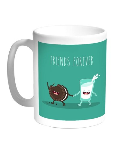 Friends Forever Printed Coffee Mug Green/Brown/White 11ounce