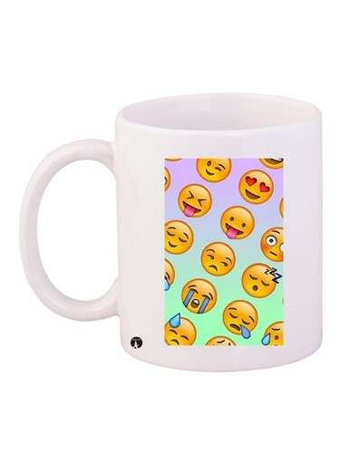 Emoji Printed Coffee Mug White/Green/Yellow 11ounce