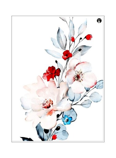 Flowers Themed Metallic Plate Pink/Red/Grey 20x15cm