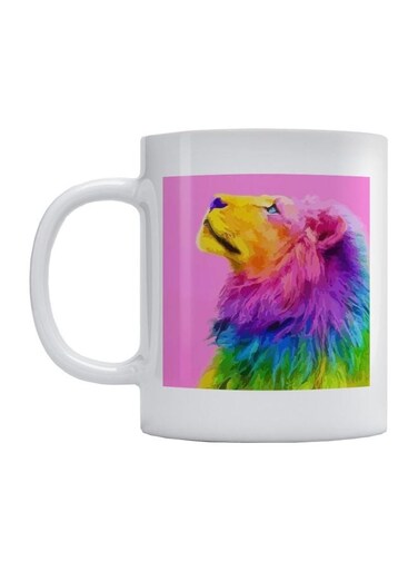 Lion Printed Coffee Mug Yellow/Pink/Green 350ml