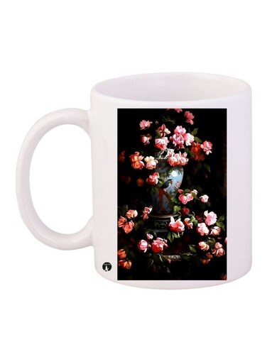 Floral Printed Coffee Mug White/Black/Pink 11ounce