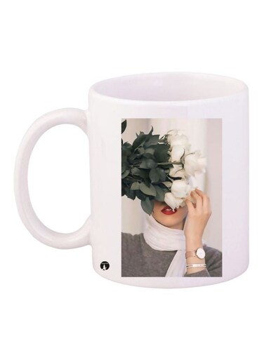 Flower And Girl Printed Coffee Mug White/Green/Grey 11ounce