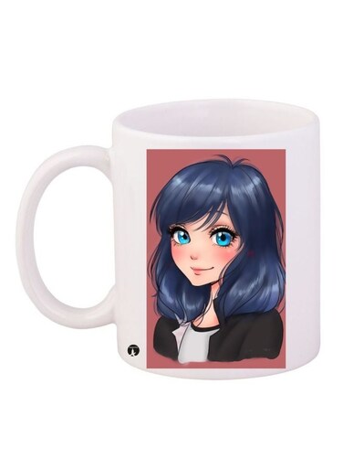 Cartoon Girl Printed Coffee Mug White/Blue/Pink 11ounce