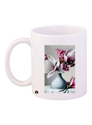 Flower Vase Printed Coffee Mug White/Pink/Blue 11ounce