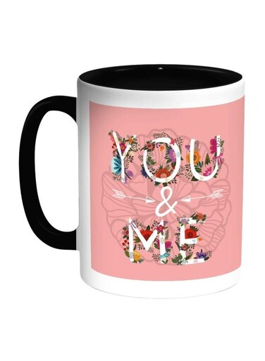 You And Me Printed Coffee Mug Black/White/Pink 325ml