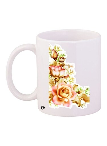 Flowers Printed Coffee Mug White/Pink/Beige 11ounce