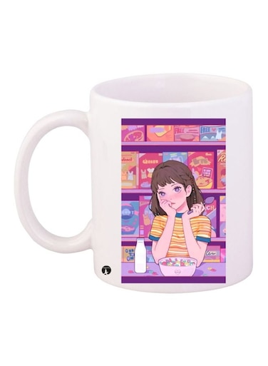 Cartoon Girl Printed Coffee Mug White/Pink/Beige
