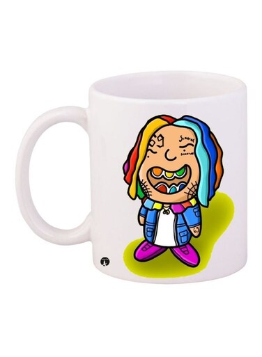 Cartoon Printed Coffee Mug White/Brown/Blue 11ounce