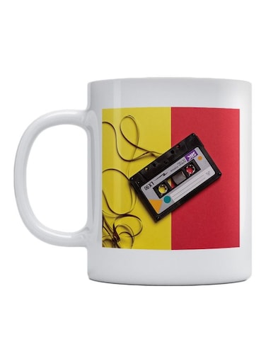 Cassette Printed Coffee Mug White/Yellow/Red