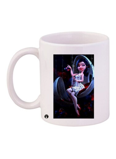 Girl Printed Ceramic Coffee Mug White/Pink/Blue 11ounce