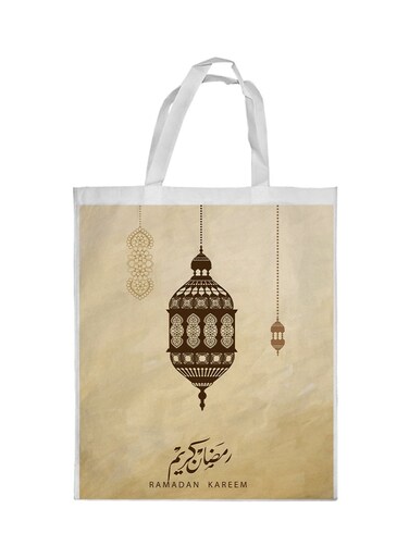 Ramadan Kareem Printed Shopping Bag Beige/White