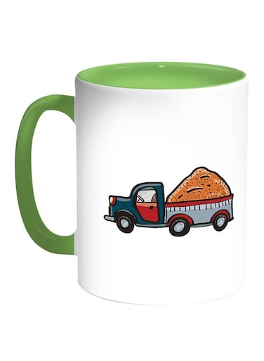 Transportation Car Printed Coffee Mug White/Green 11ounce