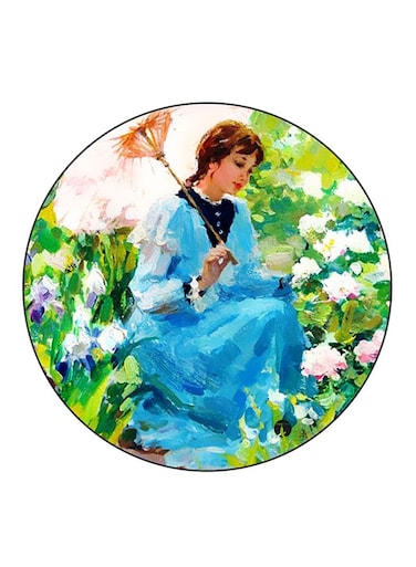 Girl Printed Fridge Magnet Round Multicolour