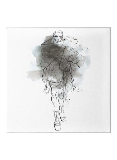 Girl Themed Canvas Painting With Frame White/Grey 50x50cm