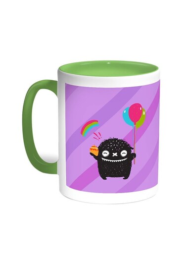 Cartoon Drawing - The Joy Of Eid Printed Coffee Mug Green/White 11ounce