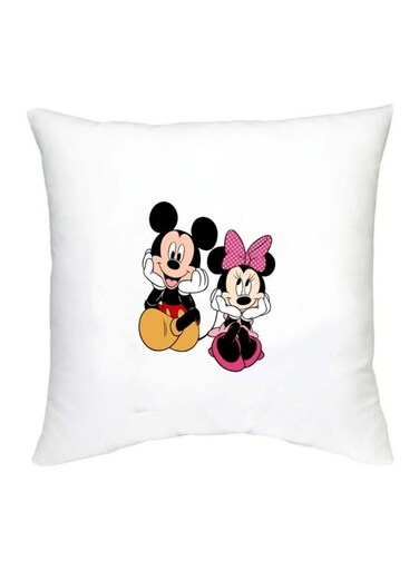 Mickey Mouse Printed Decorative Cushion White/Black/Yellow 16x16inch