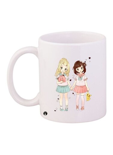 Cartoon Printed Coffee Mug White/Pink/Blue 11ounce