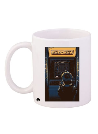 Pac-Man Printed Coffee Mug White/Black/Yellow 11ounce
