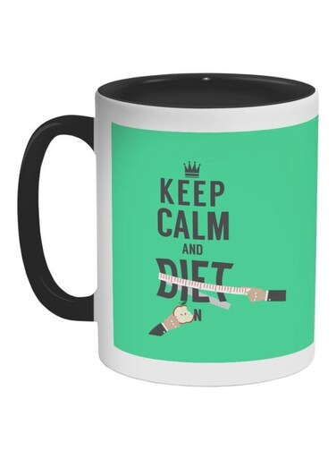 Keep Calm And Diet Printed Coffee Mug Black/Green/White 11ounce