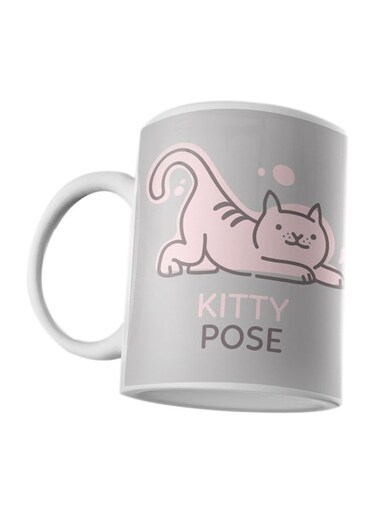 Kitty Pose Printed Mug Grey/Pink/White