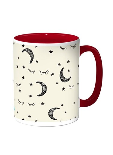 Moon And Stars Printed Coffee Mug Beige/Red 11ounce