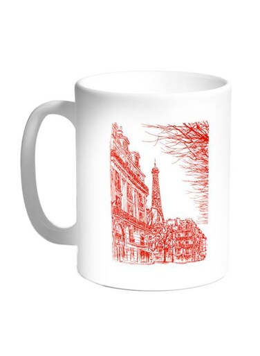 Drawing Of Paris Printed Coffee Mug Red/White 11ounce