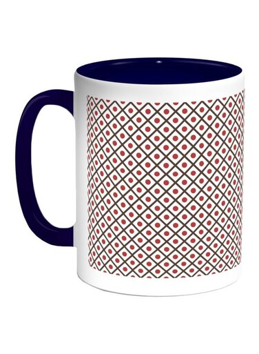 Circles And Squares Printed Coffee Mug Dark Blue/White/Brown 325ml