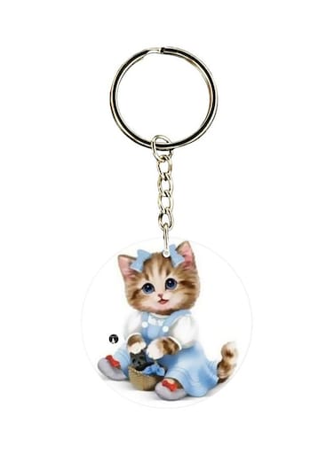 Cat Printed Dual Sided Keychain