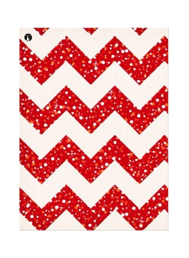 Zig Zag Themed Metallic Plate White/Red 20x15cm