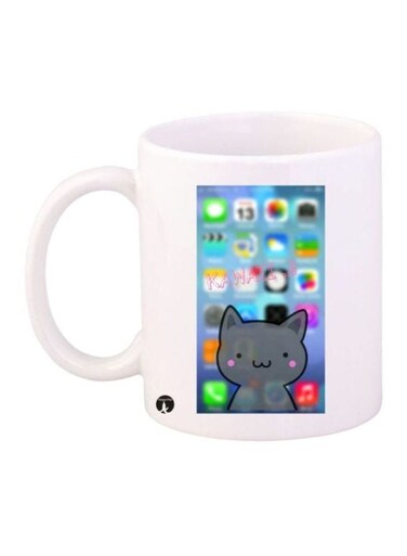 Cat Printed Coffee Mug White/Grey/Blue