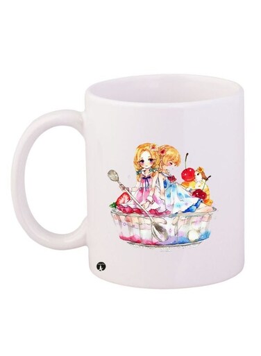 Cartoon Printed Coffee Mug White/Pink/Gold 11ounce