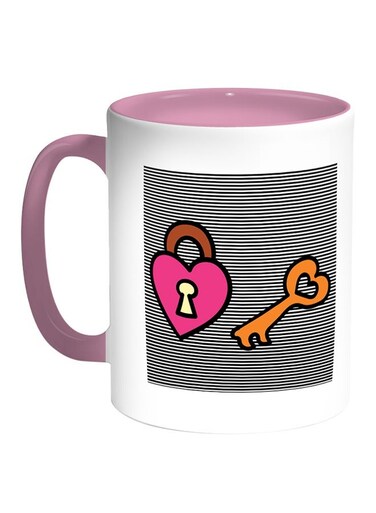 Lock And Key Printed Coffee Mug White/Pink 11ounce