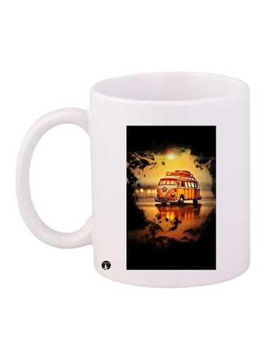 Bus Printed Coffee Mug White/Black/Yellow 11ounce