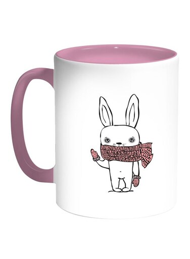 Cartoon Drawings - Rabbits Printed Coffee Mug White/Pink 11ounce