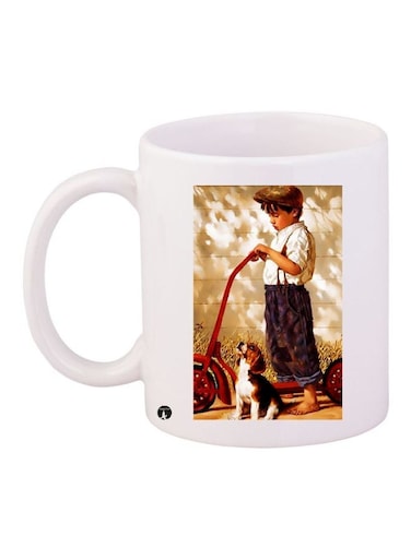 Anime Boy Printed Coffee Mug White/Brown/Red 11ounce
