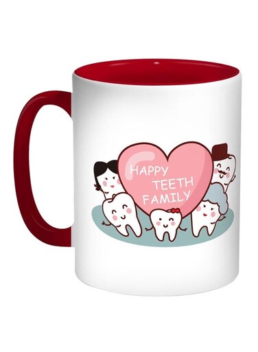 Happy Teeth Family Printed Coffee Mug Red/White/Pink 11ounce