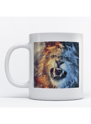 Lion Printed Mug White/Blue/Orange