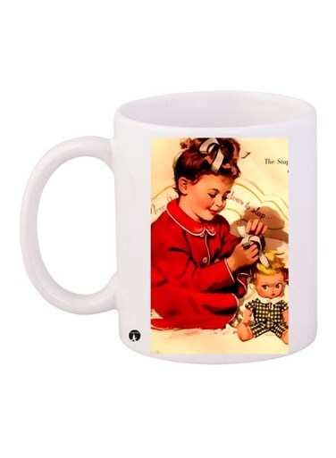 Girl Printed Coffee Mug White/Red/Yellow 11ounce