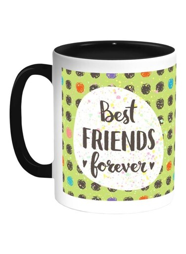 Best Friends For Ever Printed Coffee Mug Black/White/Green 325ml