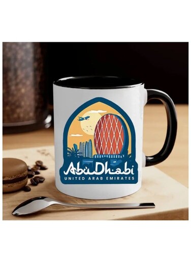 1pc UAE Souvenir Ceramic Coffee Mug - 11oz Abu Dhabi Landmarks Design, Dishwasher Safe, Ideal for Home, Office, Food Truck, Restaurant, and Travel Enthusiasts