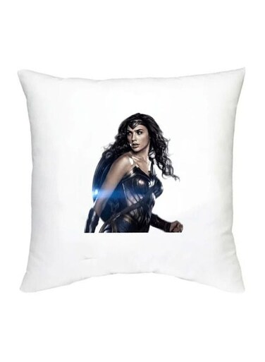 Wonder Woman Printed Decorative Cushion White/Beige/Black 16x16inch