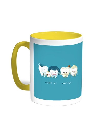 Family Teeth Printed Coffee Mug Yellow/White 11ounce