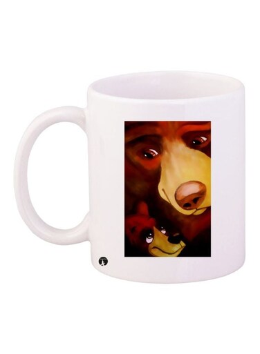 Animals Printed Coffee Mug White/Brown/Yellow 11ounce