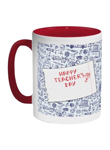 Happy Teachers Day Printed Coffee Mug Red/White/Blue 325ml