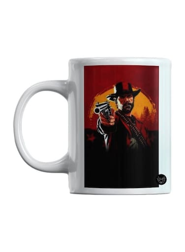 Red Dead Graphic Printed Coffee Mug White/Red/Black 351ml